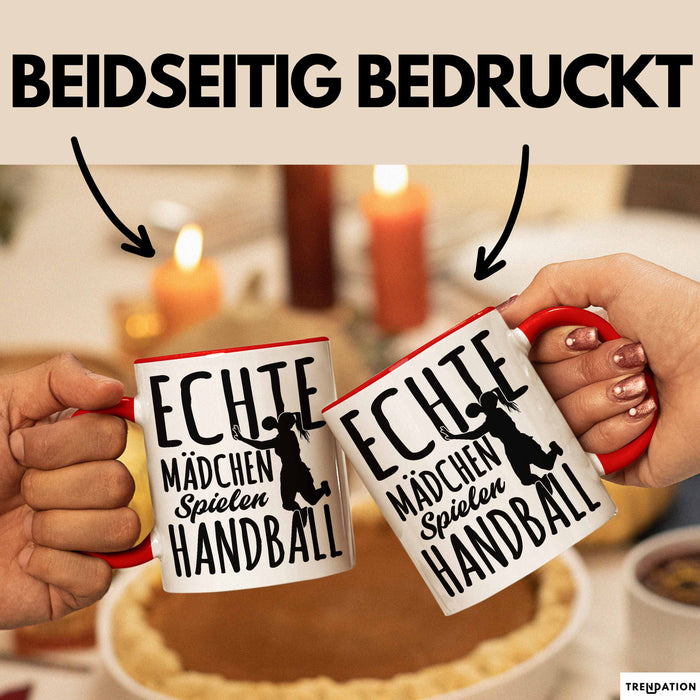 Mädchen Handball-Spielerin Tasse Geschenk Spruch Echte Mädchen Spielen Handball Geschenkidee Frauen Rot Trendation