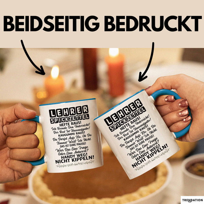 Unterricht Lehrer Wertschätzung Tasse Geschenk Lustige Geschenkidee Spruch Lehrer Spickzettel Blau Trendation