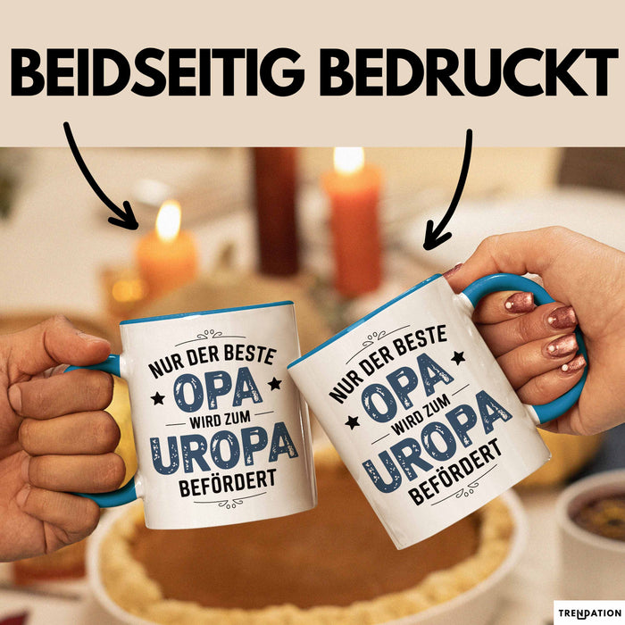 Opa Großvater Tasse Geschenk Lustige Geschenkidee Spruch Nur Der Beste Opa Wird Zum Uropa Befördert Blau Trendation