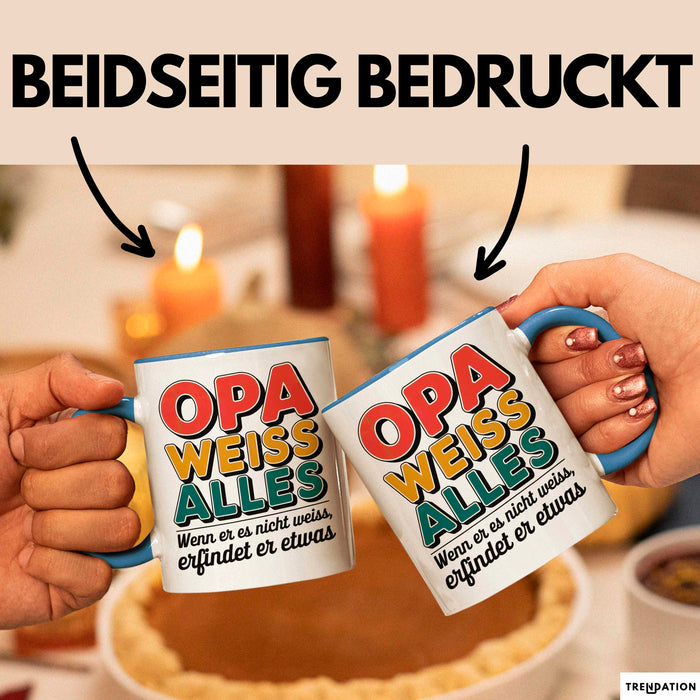 Opa Großvater Tasse Becher Geschenk Lustige Geschenkidee Spruch Opa Weiss Alles Blau Trendation