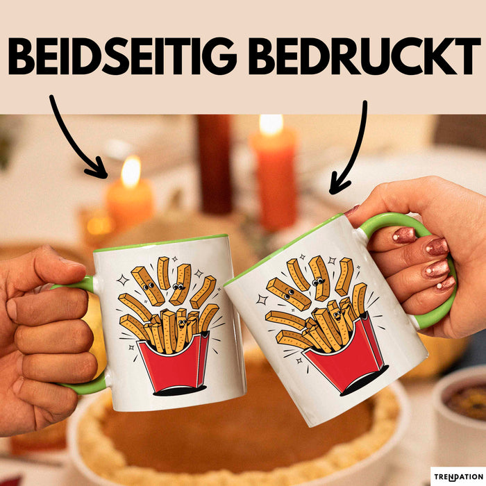 Fast Food Fan Tasse Geschenkidee Burger und Pommes Liebhaber Grün Trendation