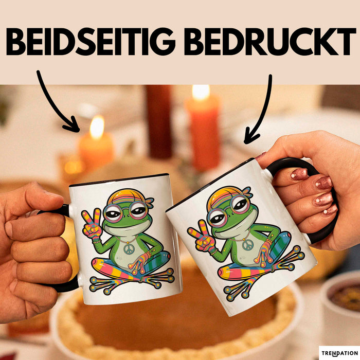 Hippie Frosch Tasse Geschenk Lustige Geschenkidee Spruch Schwarz Trendation