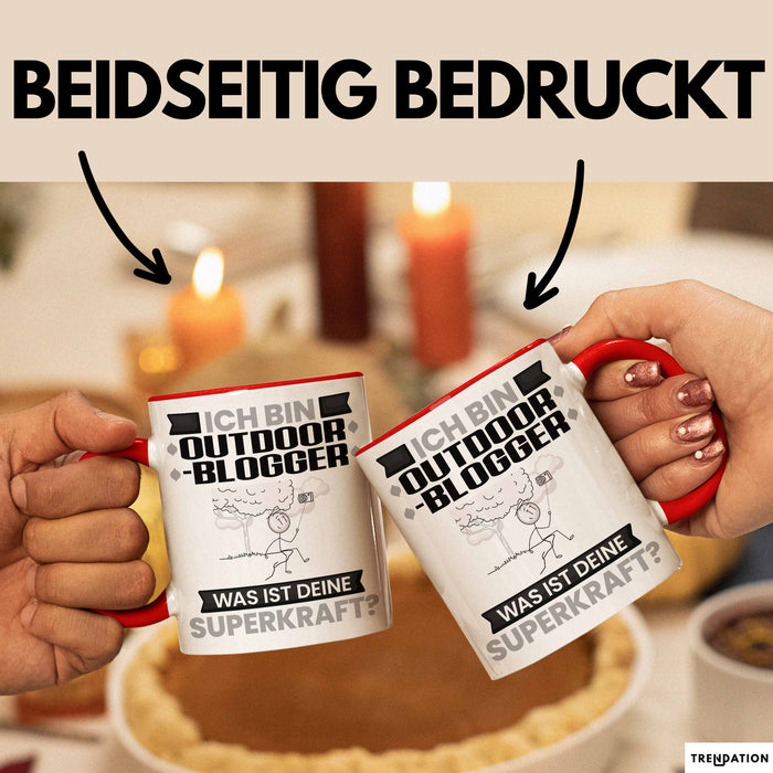 Outdoor-Blogger Tasse Geschenk für Outdoor-Blogger Geburtstag Lustiger Spruch Kaffee-Becher Was Ist Deine Superkraft Rot Trendation