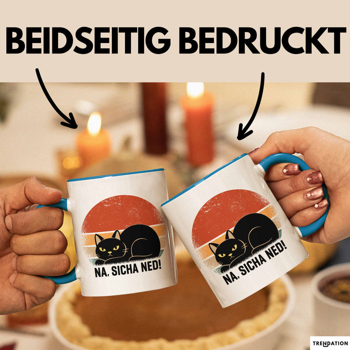 Katze Tasse Geschenk Na Sicha Ned Geschenkidee Katzenliebhaber Kaffee-Becher Blau Trendation