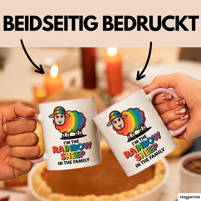 LGBTQ Schaf Tasse Geschenk Lustige Geschenkidee Spruch Rainbow Sheep In The Family Rosa Trendation