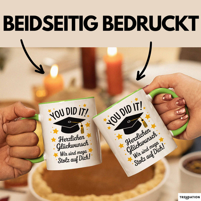 Schüler Abschluss Tasse Geschenk Lustige Geschenkidee Spruch Herzlichen Glückwünsche Grün Trendation