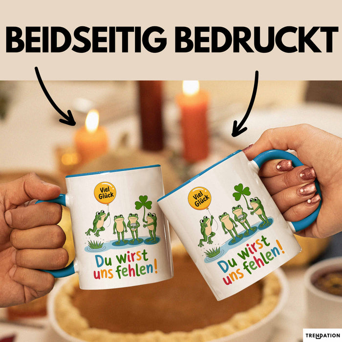 Büroarbeit Kollege Abschied Frösche Tasse Geschenk Lustige Geschenkidee Spruch Du Wirst Uns Fehlen Blau Trendation