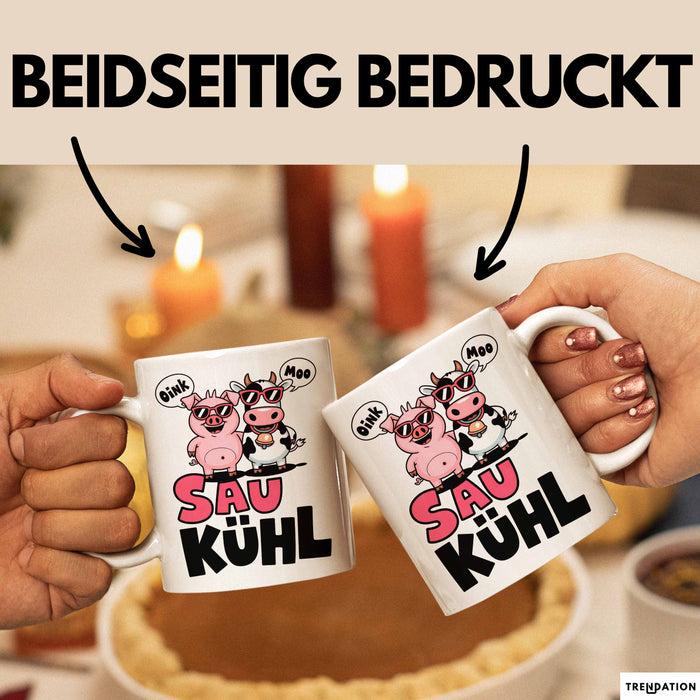 Schweinebauer Schweine Kuh Tier Tasse Geschenk Lustige Geschenkidee Spruch Sau Kuhl Weiß Trendation