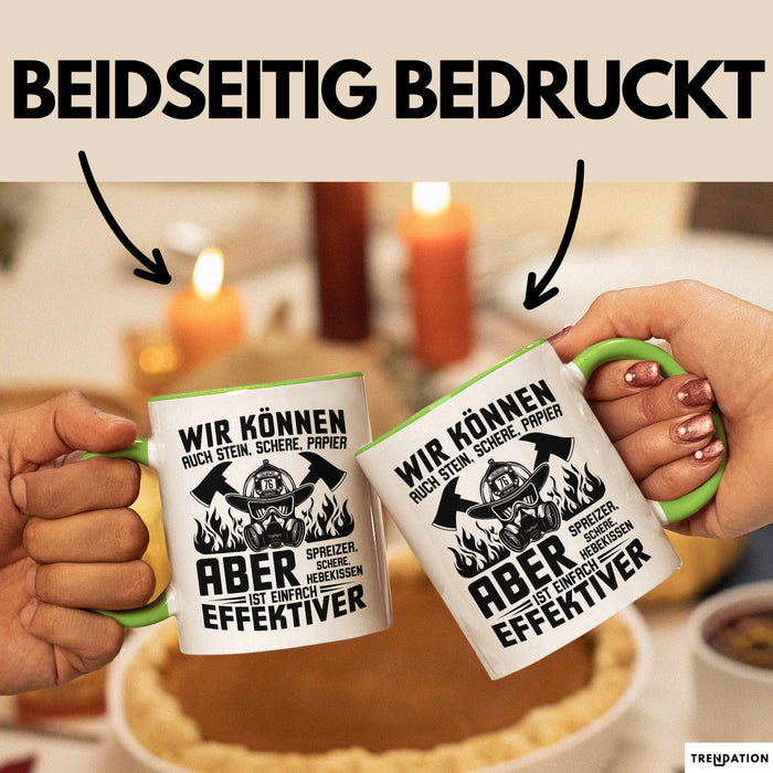 Feuerwehrmann Tasse Geschenk Wir Können Auch Stein Schere Papier Aber Spreizer Ist Effektiver Feuerwehr Geschenkidee Grün Trendation