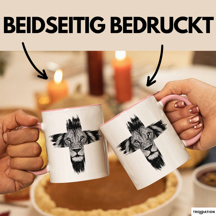 Christen Tasse Geschenk Christlich Glauben Kirche Geschenkidee Für Jesus-Fans Kreuz Löwe Rosa Trendation