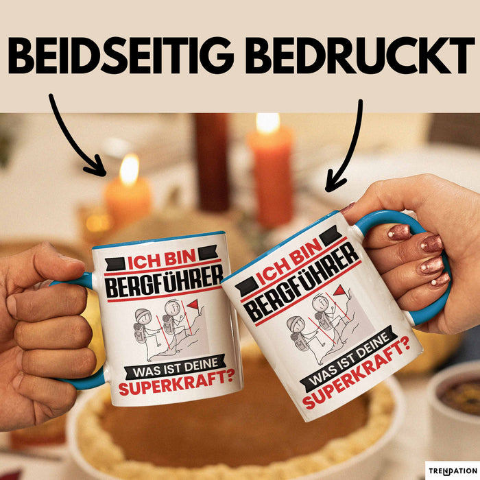 Bergführer Tasse Geschenk für Bergführer Geburtstag Lustiger Spruch Kaffee-Becher Was Ist Deine Superkraft Blau Trendation