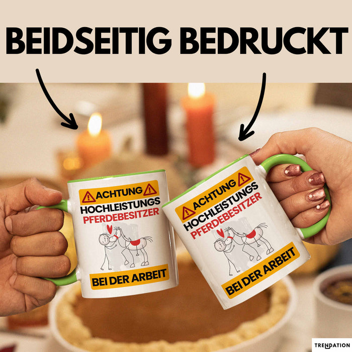 Pferdebesitzer Tasse Geschenk Lustiger Spruch Geschenkidee für Pferdebesitzer Achtung Hochleistungs Pferdebesitzer Bei Der Arbeit Grün Trendation