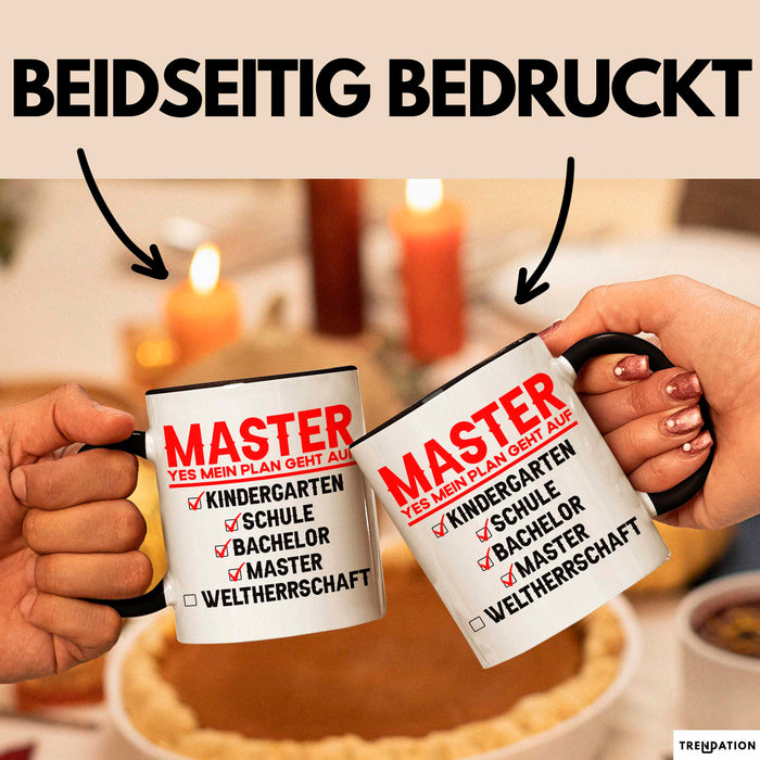 Master Absolvent Abschluss Tasse Geschenk Lustige Geschenkidee Spruch Master Yes Mein Plan Geht Auf Trendation