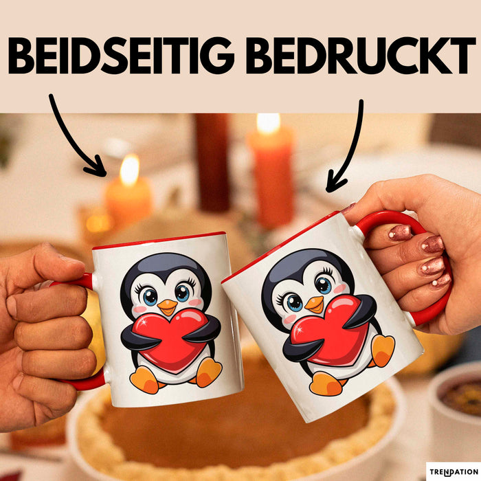 Pinguin Herz Tasse Geschenk Lustige Geschenkidee Spruch Rot Trendation