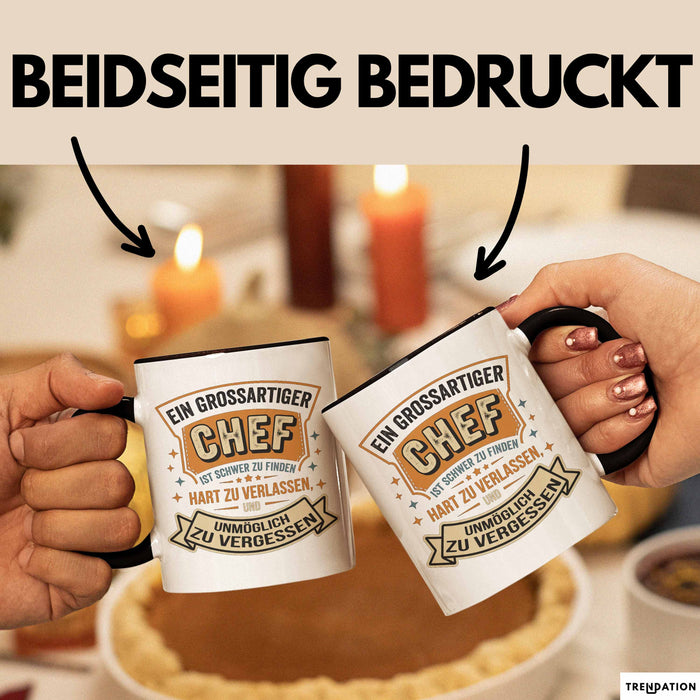 Büroarbeit Kollege Chef Tasse Geschenk Lustige Geschenkidee Spruch Ein Grossartiger Chef Ist Schwer Zu Finden Trendation