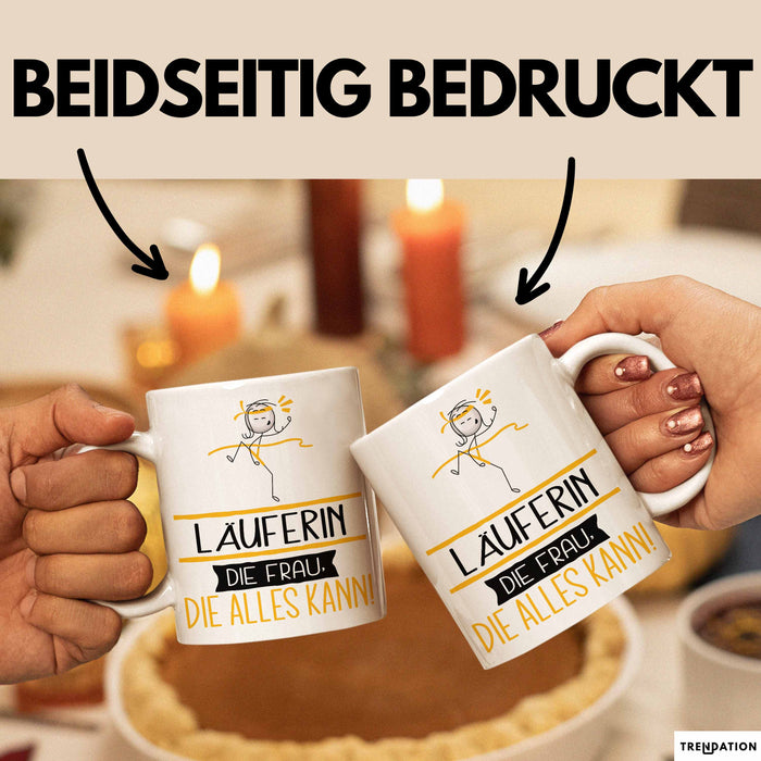 Läuferin Geschenk Tasse Becher Die Frau Die Allen Kann Geschenkidee für eine Läuferin Lustig Weiß Trendation