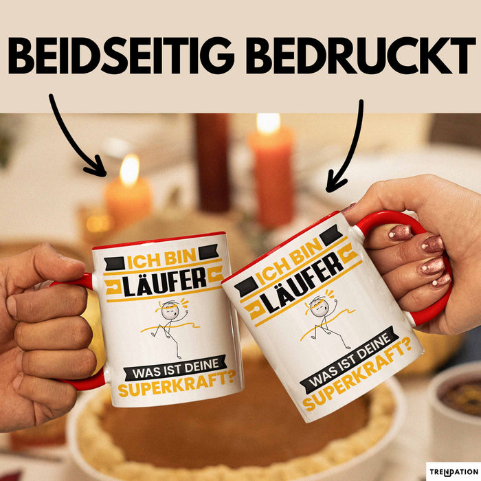 Läufer Tasse Geschenk für Läufer Geburtstag Lustiger Spruch Kaffee-Becher Was Ist Deine Superkraft Rot Trendation