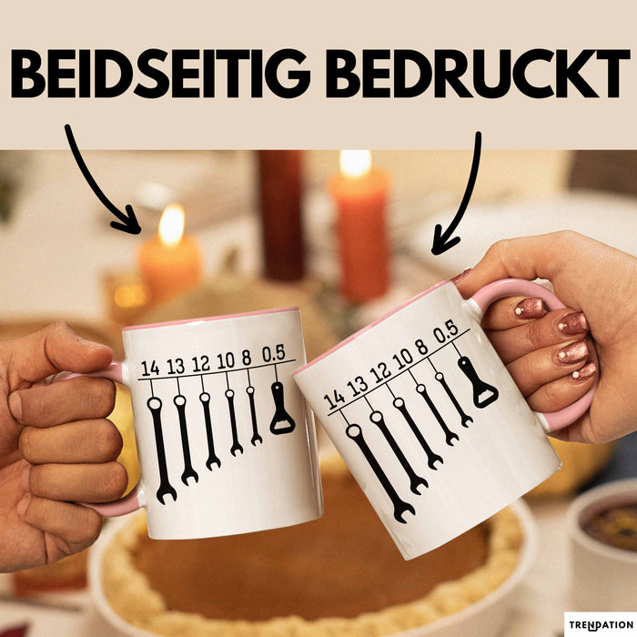 KFZ-Mechaniker Geschenk Tasse Schraubenschlüssel Flaschenöffner Männer Geschenkidee Handwerker Rosa Trendation