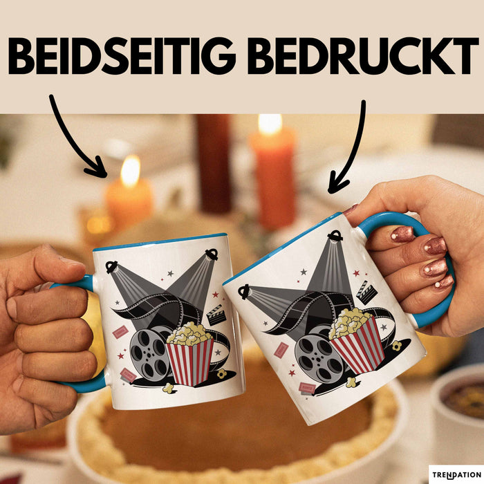 Filmfan Tasse Geschenkidee für Kinoliebhaber Lustiger Spruch Blau Trendation