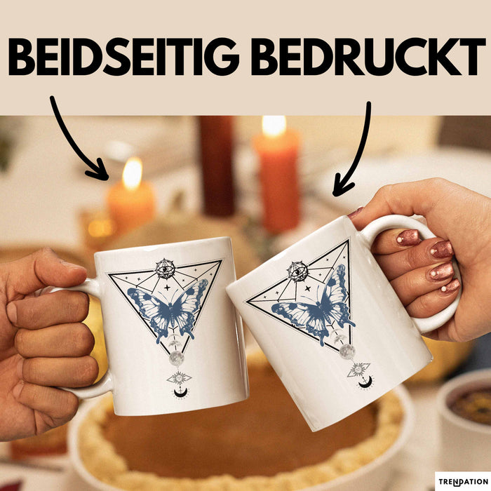 Mystical Tasse Blackcraft Lineart Moon Schmetterling Hexerei Astrologie Tattoo Kaffee-Becher Tarot Weiß Trendation