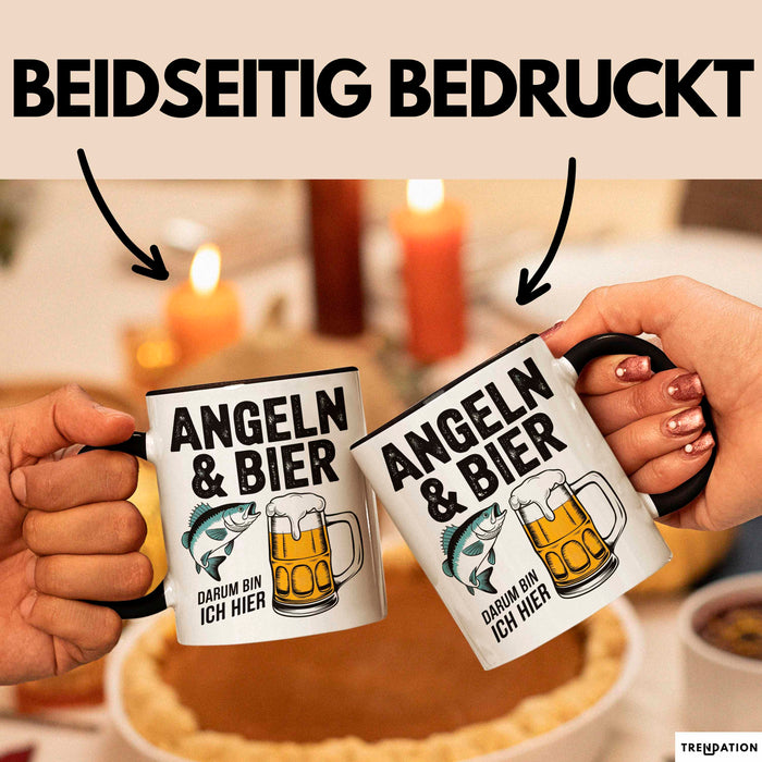 Angeln Fischer Bierliebhaber Tasse Geschenk Lustige Geschenkidee Spruch Angeln Und Bier Darum Bin Ich Hier Trendation