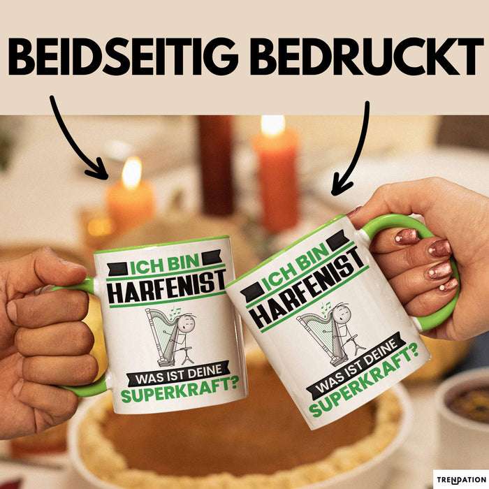 Harfenist Tasse Geschenk für Harfenist Geburtstag Lustiger Spruch Kaffee-Becher Was Ist Deine Superkraft Grün Trendation