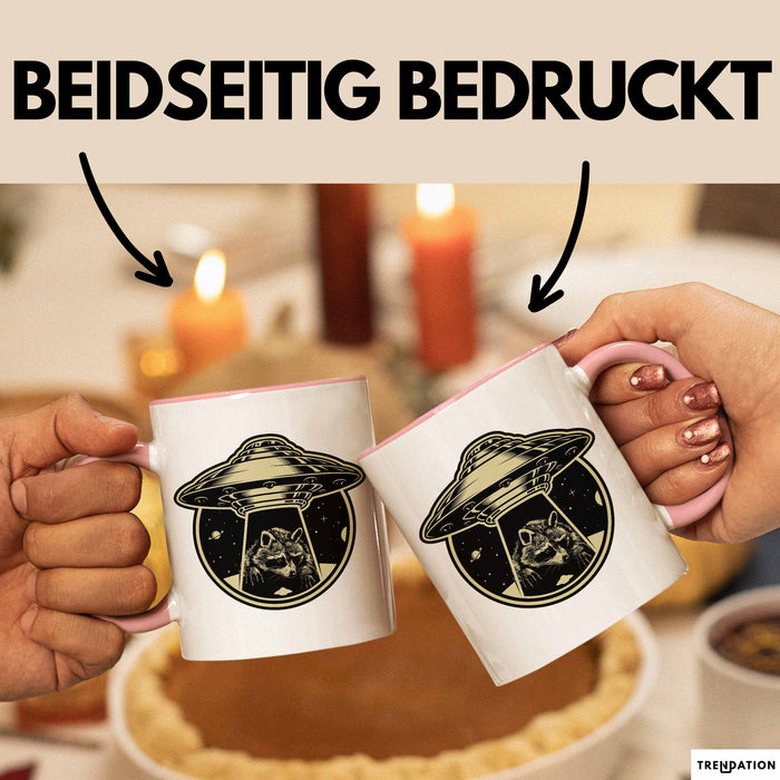 Waschbär Geschenk Tasse Ufo Alien Waschbär-Liebhaber Geschenkdidee Rosa Trendation