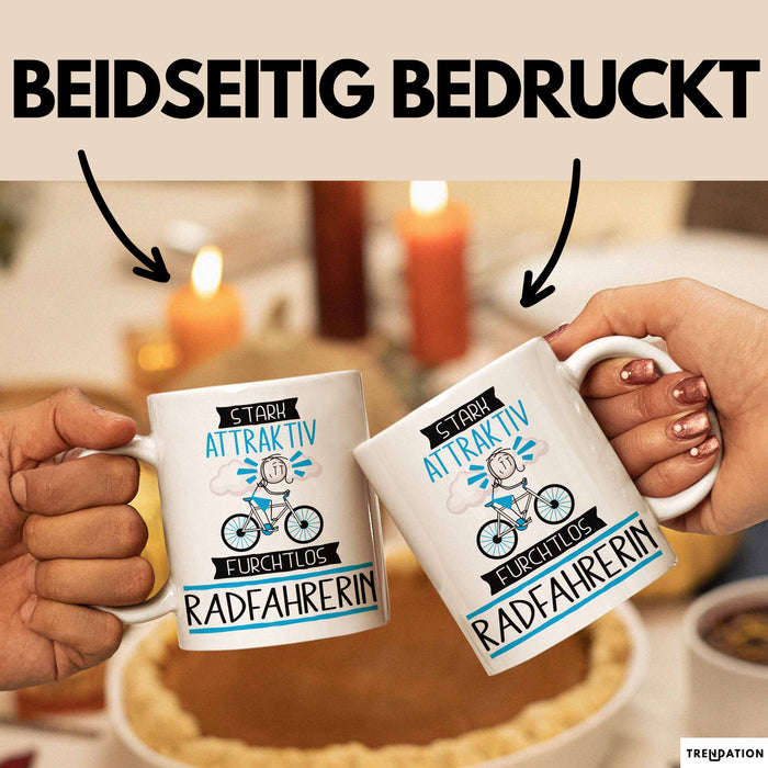 Radfahrerin Tasse Geschenk Becher Stark Attraktiv Furchtlos Radfahrerin Lustige Geschenkidee Weiß Trendation