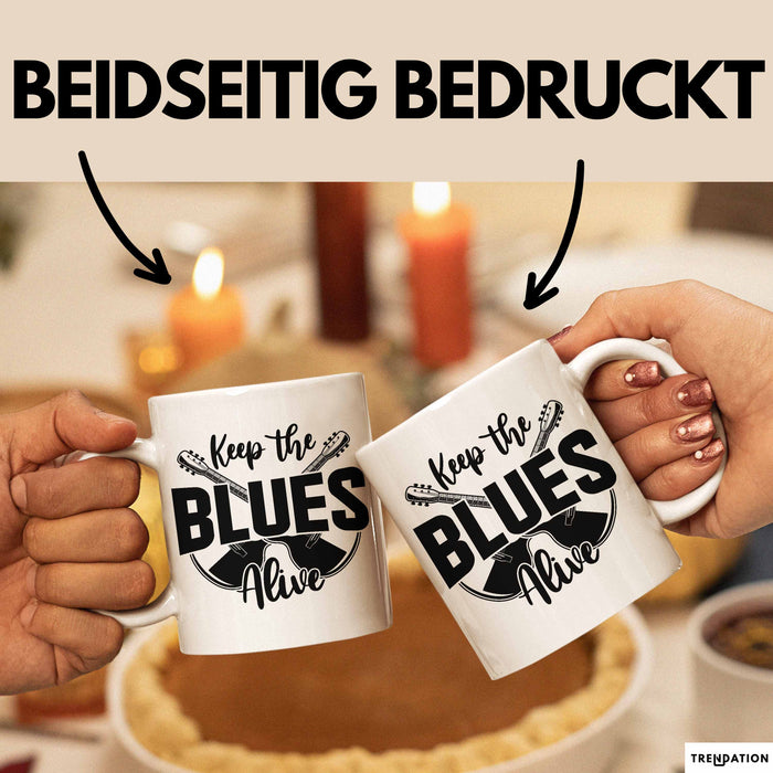 Jazz Tasse Geschenk Keep The Blues Alive Musik Becher Weiß Trendation