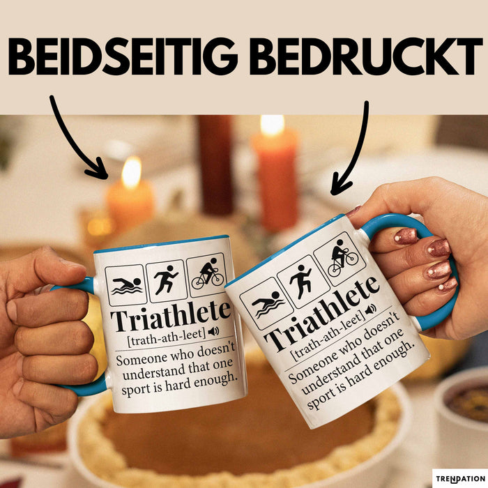 Triathlon Geschenk Tasse Iron Becher Mann Trathlet Geschenkidee Lustiger Spruch Blau Trendation