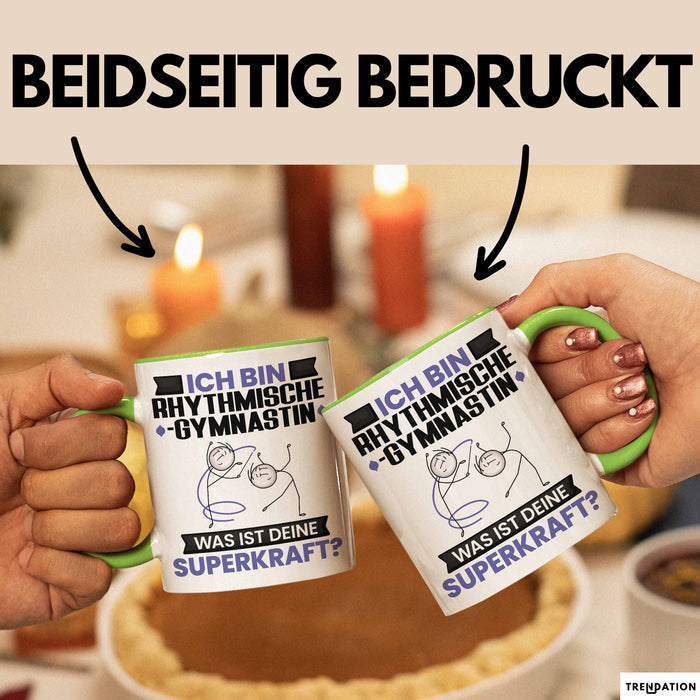 Rhythmische Gymnastin Tasse Geschenk für Rhythmische Gymnastin Geburtstag Lustiger Spruch Kaffee-Becher Was Ist Deine Superkraft Grün Trendation