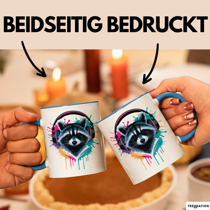 Waschbär Tierliebhaber Musik Kopfhörer Tasse Geschenk Lustige Geschenkidee Spruch Blau Trendation
