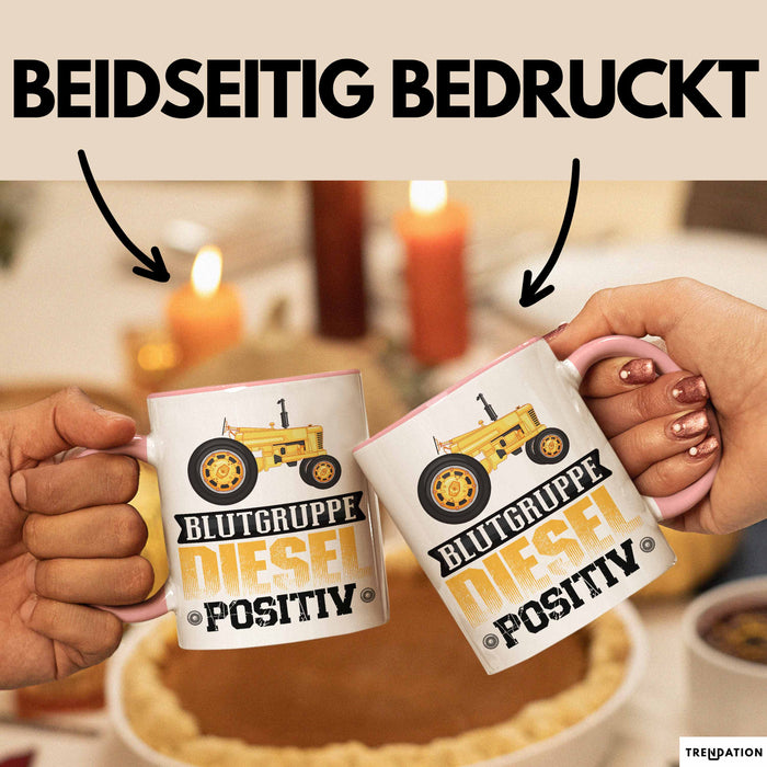 Auto Tasse Geschenk Blutgruppe Positiv Traktor Spruch Geschenkidee bagger Rosa Trendation