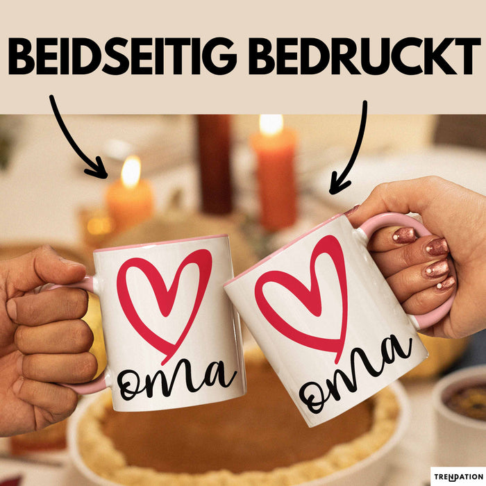 Oma Herz Tasse Geschenk Muttertag Liebevolle Spruchidee Rosa Trendation