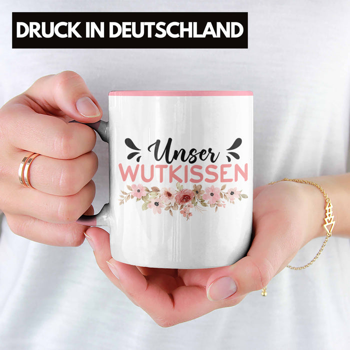 Wutkissen Tasse Geschenk Lustiger Spruch Wut-Kissen Rosa Trendation