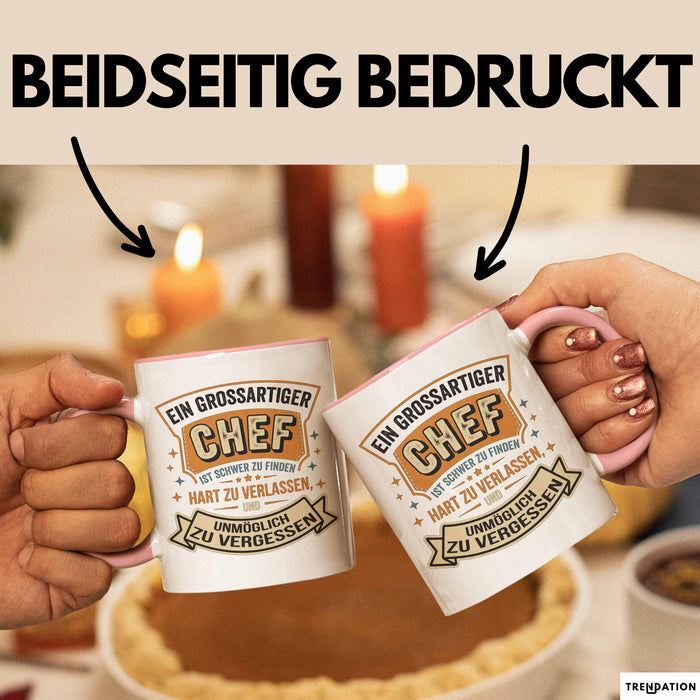 Büroarbeit Kollege Chef Tasse Geschenk Lustige Geschenkidee Spruch Ein Grossartiger Chef Ist Schwer Zu Finden Rosa Trendation
