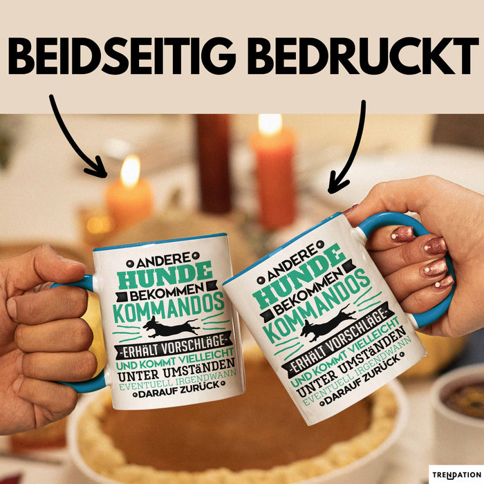 Hund Tasse Geschenk Lustiger Spruch Hunde Kommandos Humorvoll Blau Trendation