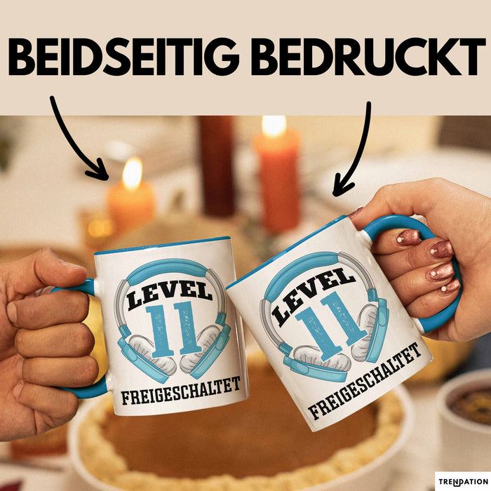 11. Geburtstag Gamer Tasse Geschenk Level 11 Freigeschaltet Blau Trendation