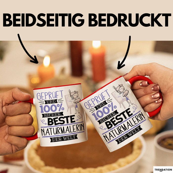 Beste Naturmalerin Der Welt Tasse Geschenk für Eine Naturmalerin Geprüft Und Sicher Geschenkidee Geburtstag Weihnachten Rot Trendation