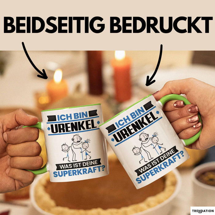 Urenkel Tasse Geschenk für Urenkel Geburtstag Lustiger Spruch Kaffee-Becher Was Ist Deine Superkraft Grün Trendation
