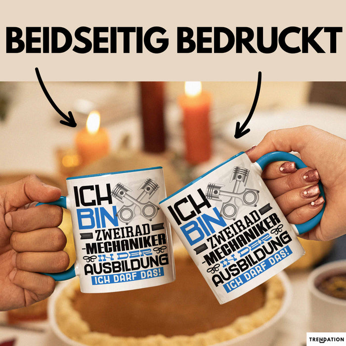 Zweiradmechaniker Ausbildung Tasse Geschenk Ich Bin Zweiradmechaniker In Der Ausbildung Ich Darf Das Geschenkidee Spruch Blau Trendation
