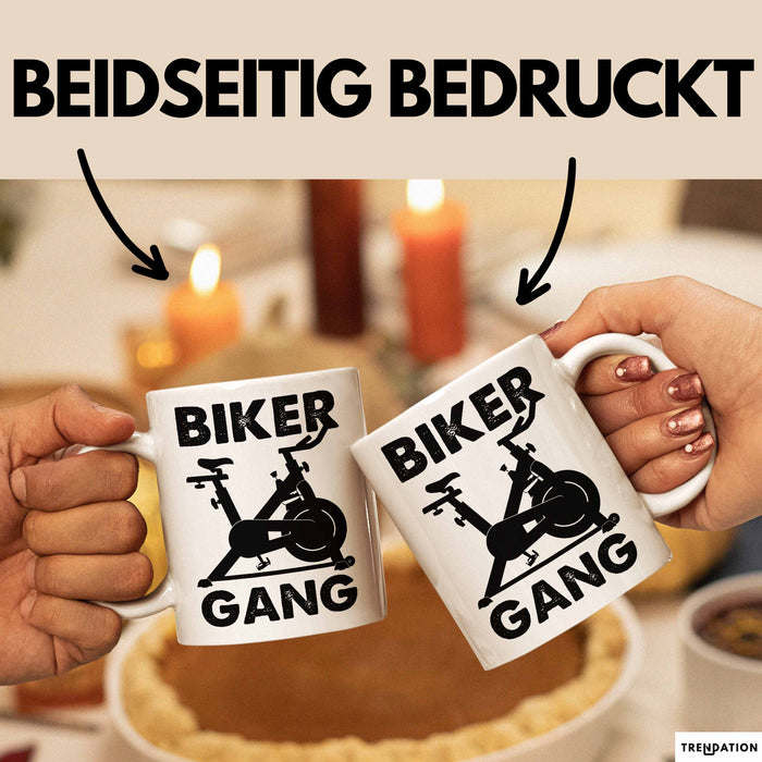 Biker Gang Tasse Geschenk Cardio Zuhause Fitness-Bike Geschenkidee Becher Weiß Trendation