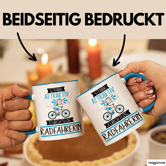 Radfahrerin Tasse Geschenk Becher Stark Attraktiv Furchtlos Radfahrerin Lustige Geschenkidee Blau Trendation