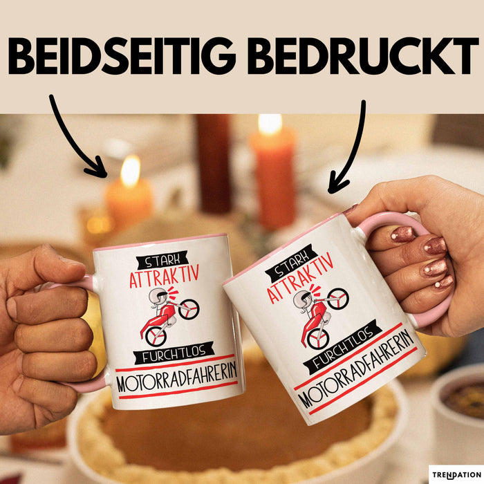 Motorradfahrerin Tasse Geschenk Becher Stark Attraktiv Furchtlos Motorradfahrerin Lustige Geschenkidee Rosa Trendation