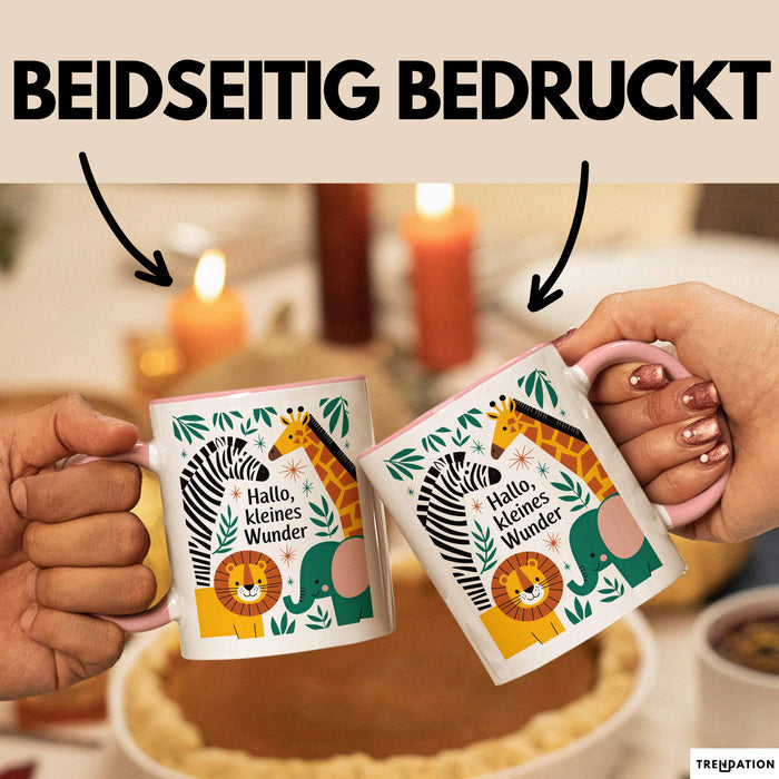 Baby Geburt Neue Eltern Tasse Geschenk Lustige Geschenkidee Spruch Kleines Wunder Rosa Trendation