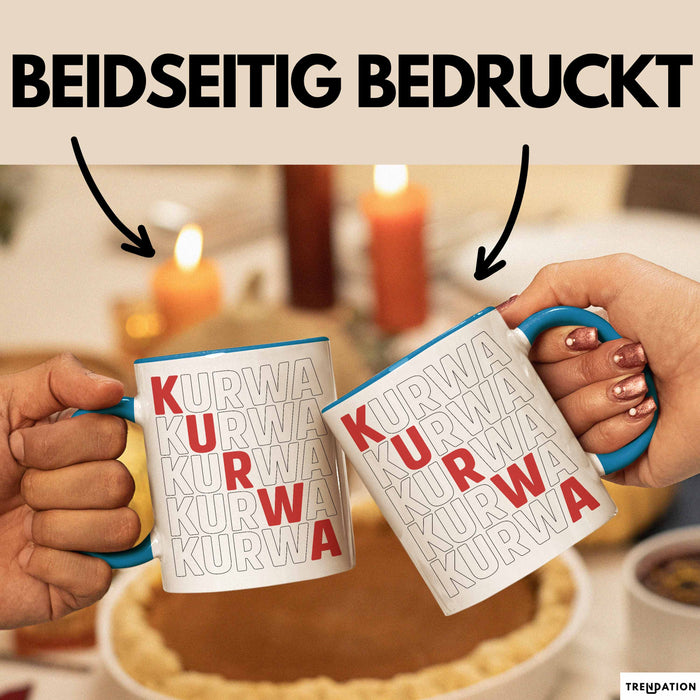 Kurwa Tasse Polen Polska Kaffee-Becher Blau Trendation
