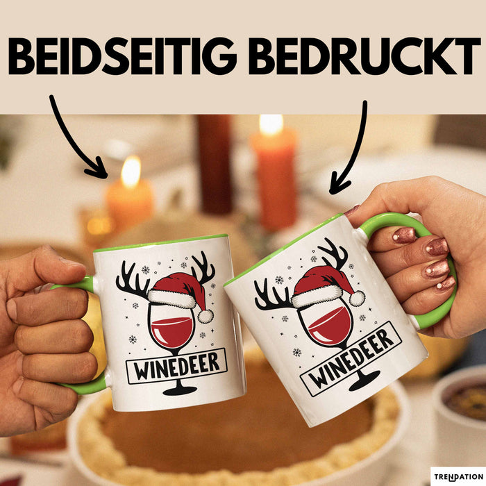 Rotwein-Trinker Tasse Geschenk Weindeer Weihnachten Geschenkidee Für Rot-Weintrinker Kaffee-Becher Grün Trendation