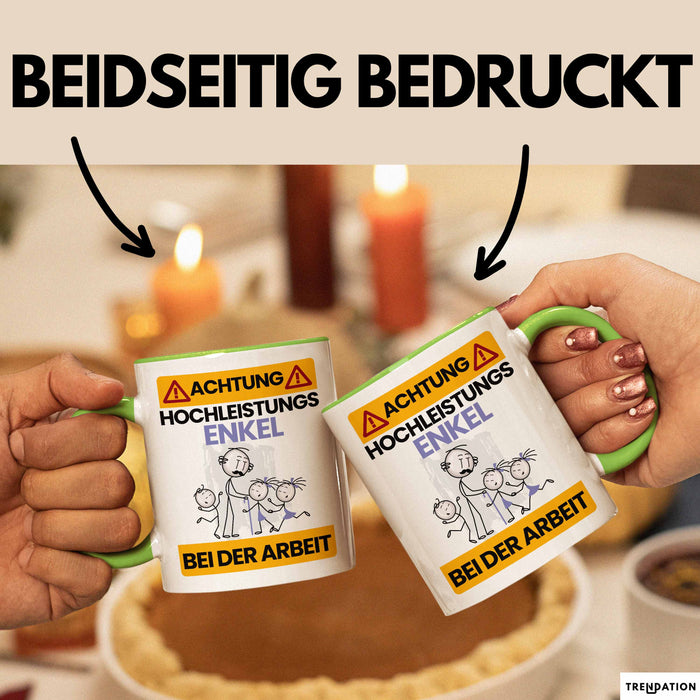 Enkel Tasse Geschenk Lustiger Spruch Geschenkidee für Enkel Achtung Hochleistungs Enkel Bei Der Arbeit Grün Trendation
