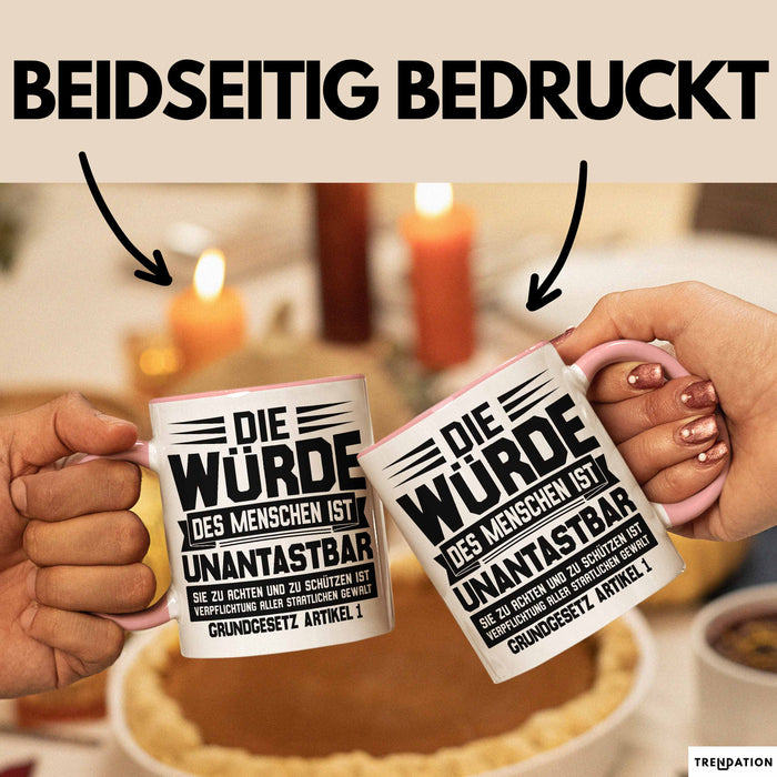 Jura Tasse Geschenk Die Würde Des Menschen Ist Unantastbar Geschenkidee Jurist Juristin Anwalt Becher Rosa Trendation