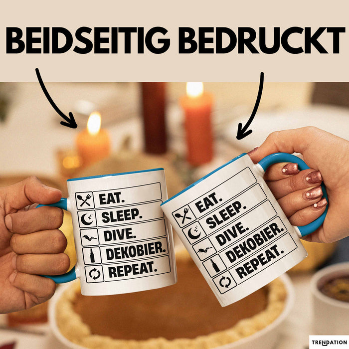 Taucher Tasse Geschenk Eat Sleep Geschenkidee Tauchen Becher Blau Trendation